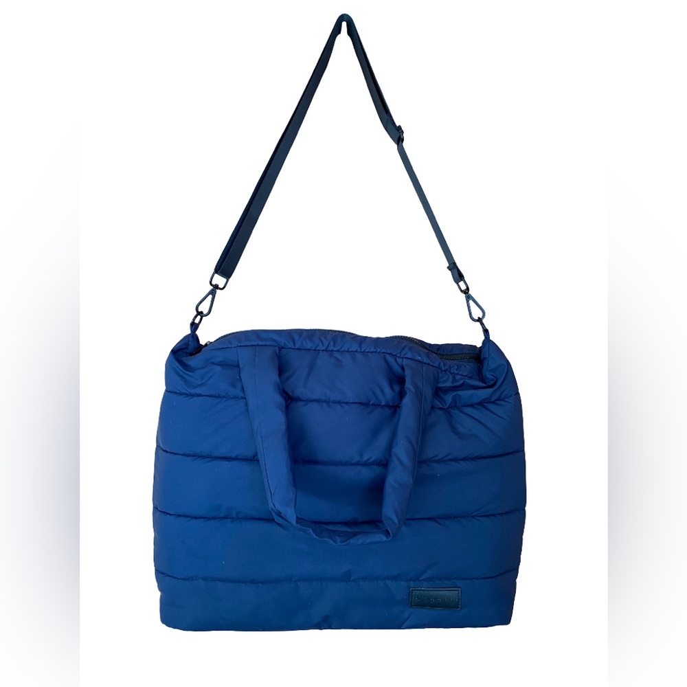 Bugatti blue quilted puff tote bag with adjustable crossbody and shoulder straps